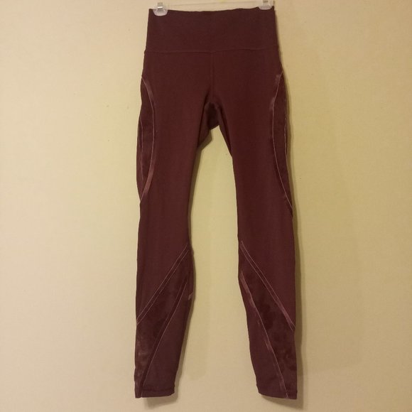 lululemon maroon floral lace leggings - Picture 1 of 9